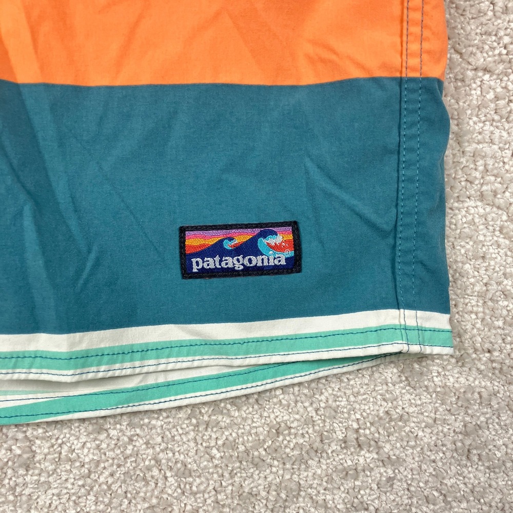 Patagonia Wavefarer Men's 34 Boardshorts Blue Orange Striped 86543 - Picture 7 of 9
